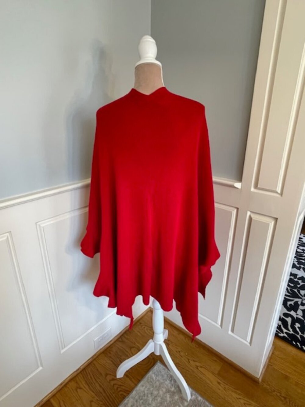 Coldwater Creek Red Ruffle Ruana Wrap OS Boho Lagenlook Open Front Shrug Poncho - Picture 5 of 7